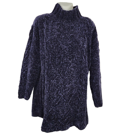 Vtg Express Tricot Sweater Womens Small Hand Knit Oversized Mock Neck Fisherman - Picture 1 of 8